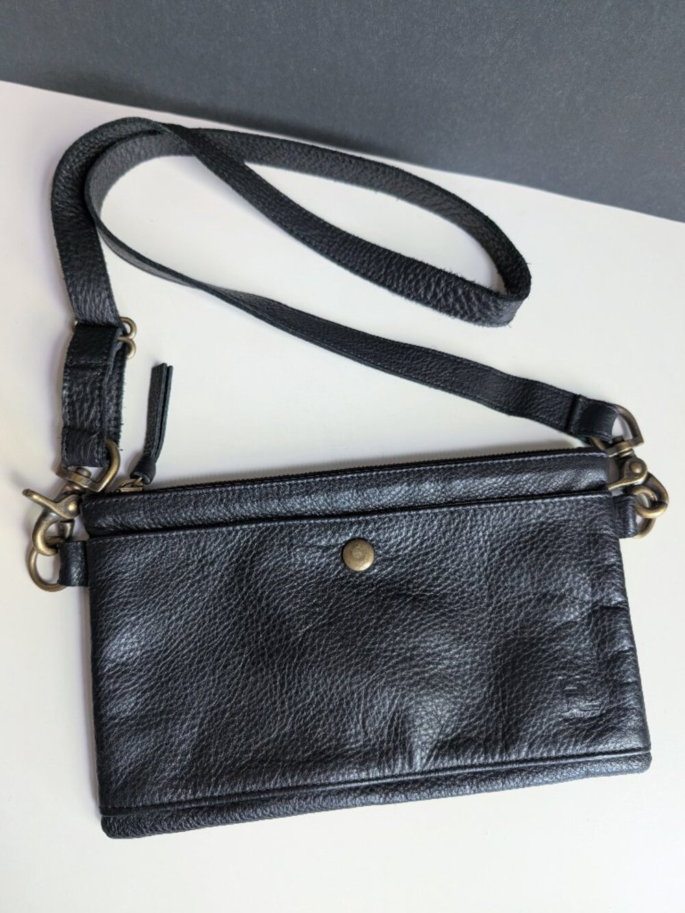Henri Lou Classic Black Soft Pebbled Leather Convertible Shoulder Bag Purse